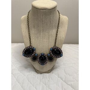 J.CREW Necklace‎ Navy, Purple & Rhinestone Statement Bib Multi Stone Necklace